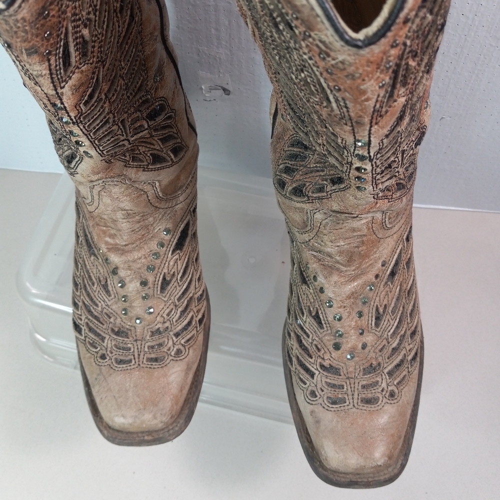 Corral 6.5 Womens Western Inlay Black Granite Butterfly Pattern Cowgirl Boots - Picture 8 of 14